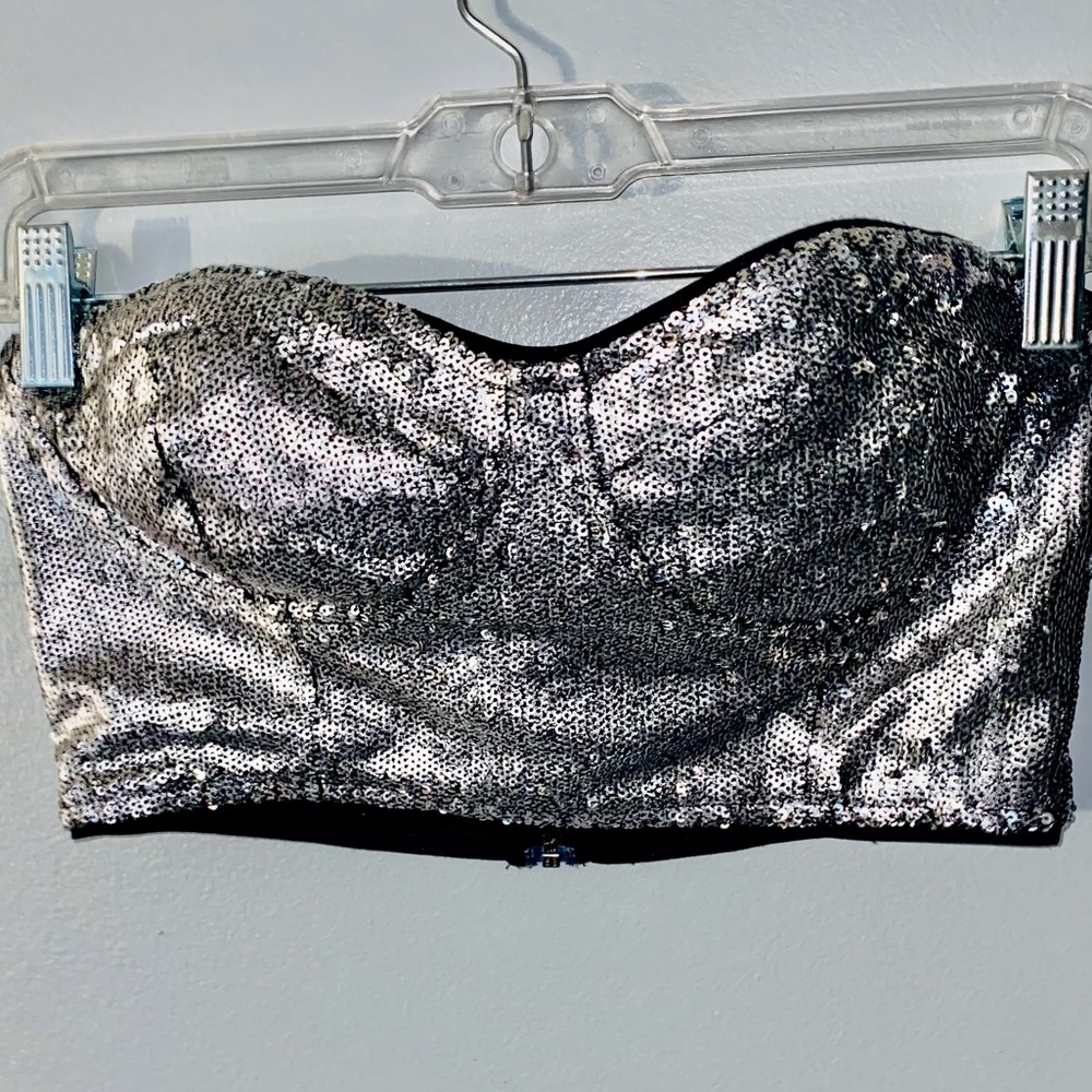 Sequin Bandeau Crop Top (Silver)